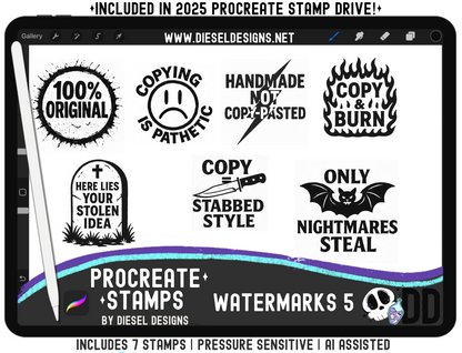 Watermark Procreate Stamp Set 5 | PROCREATE BRUSHES/STAMPS | Digital File Only
