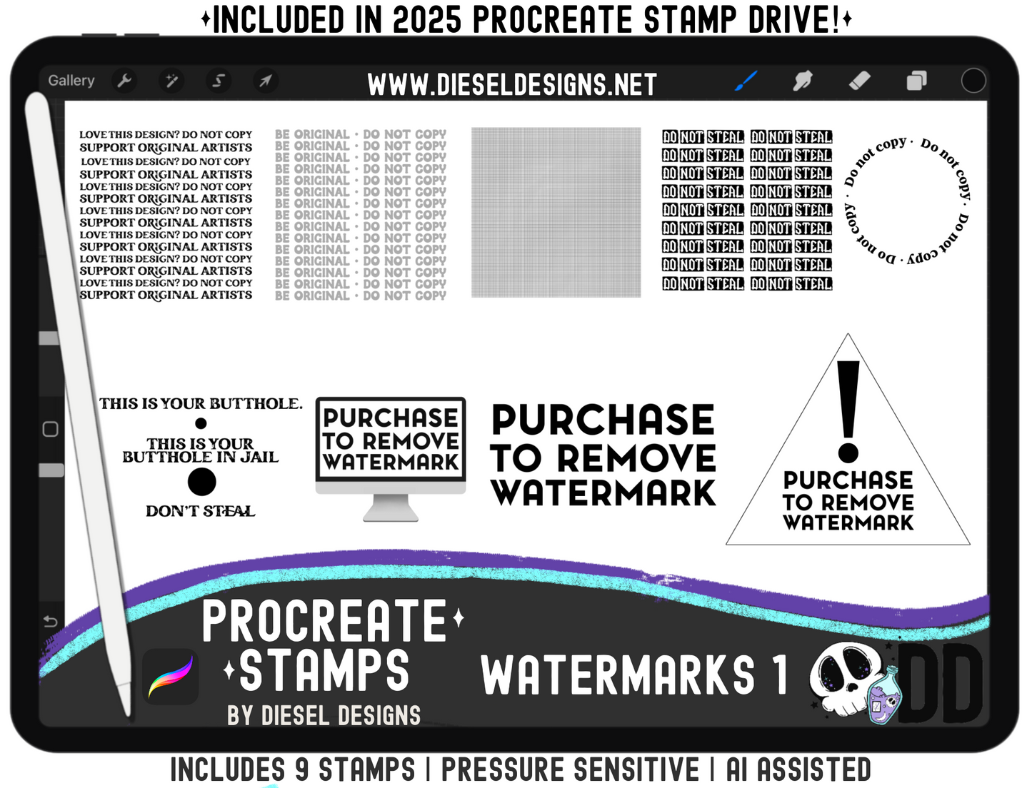 Watermark Procreate Stamp Set 1 | PROCREATE BRUSHES/STAMPS | Digital File Only