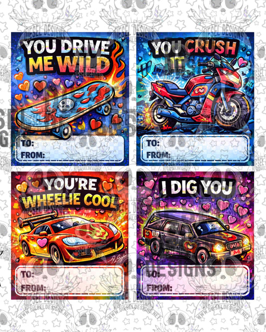 Wheels Printable Valentine’s Day Cards for Kids – Reusable Classroom Valentines, Instant Download DIY Party Exchange Cards