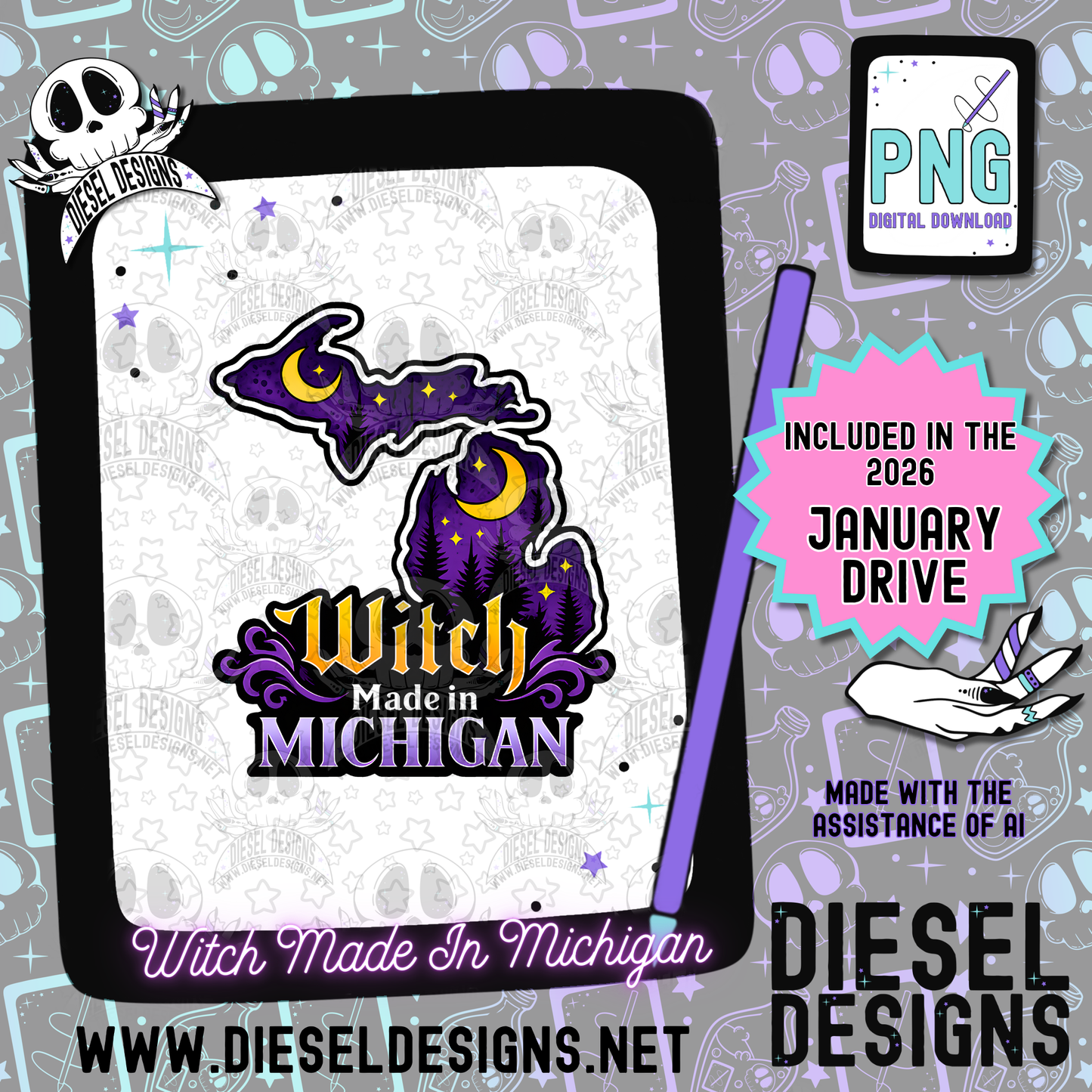 Witch Made In Michigan PNG  | 300 DPI | Transparent PNG | Digital File Only