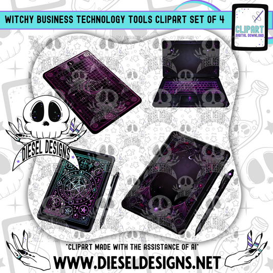 Witchy Business Tech Tools Clipart & Elements Set of 4 | 300 DPI | Transparent PNG | Clipart & Elements |