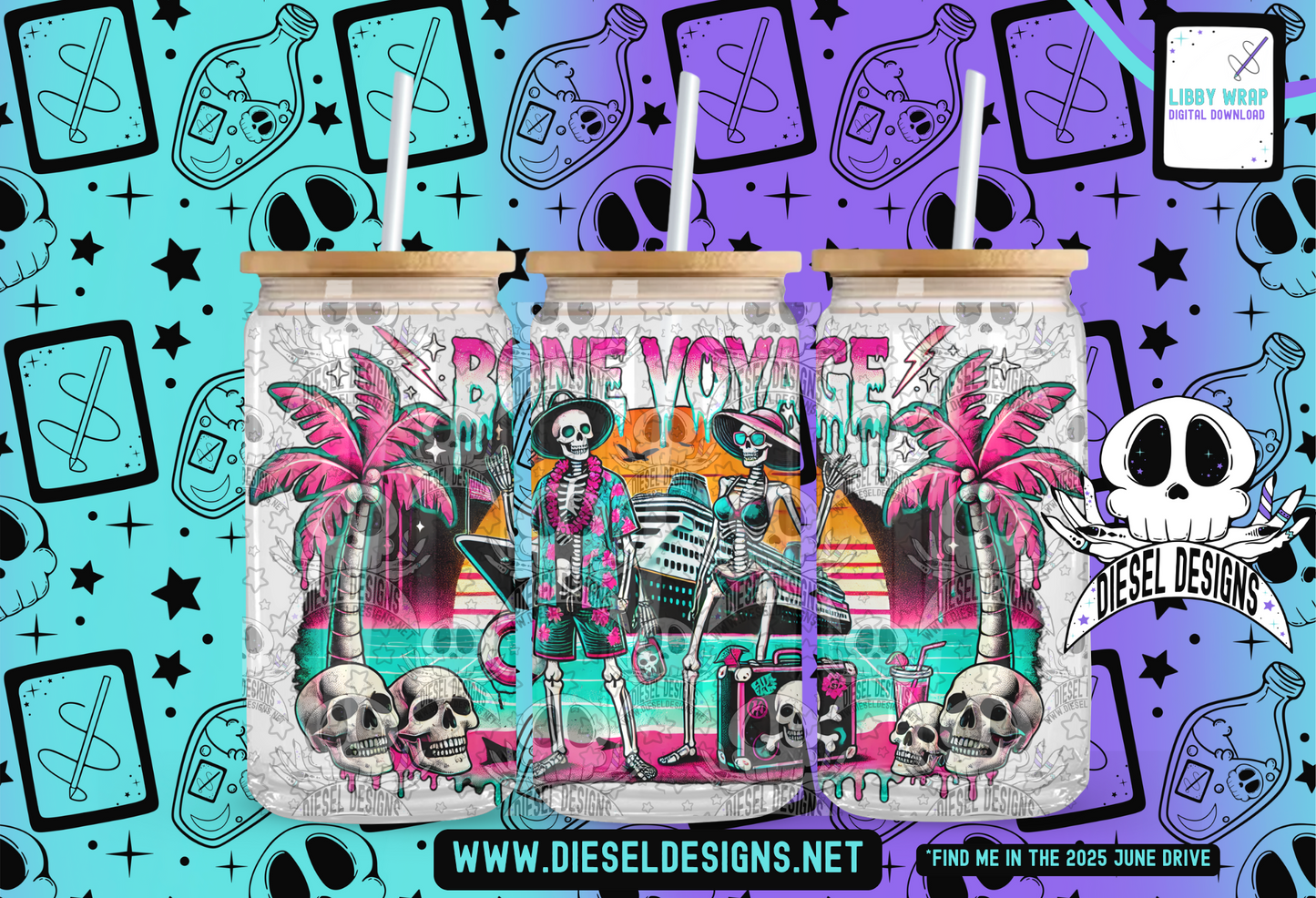 Bone Voyage LIBBY WRAP | 300 DPI PNG | 16 oz Libby Wrap | Digital File Only