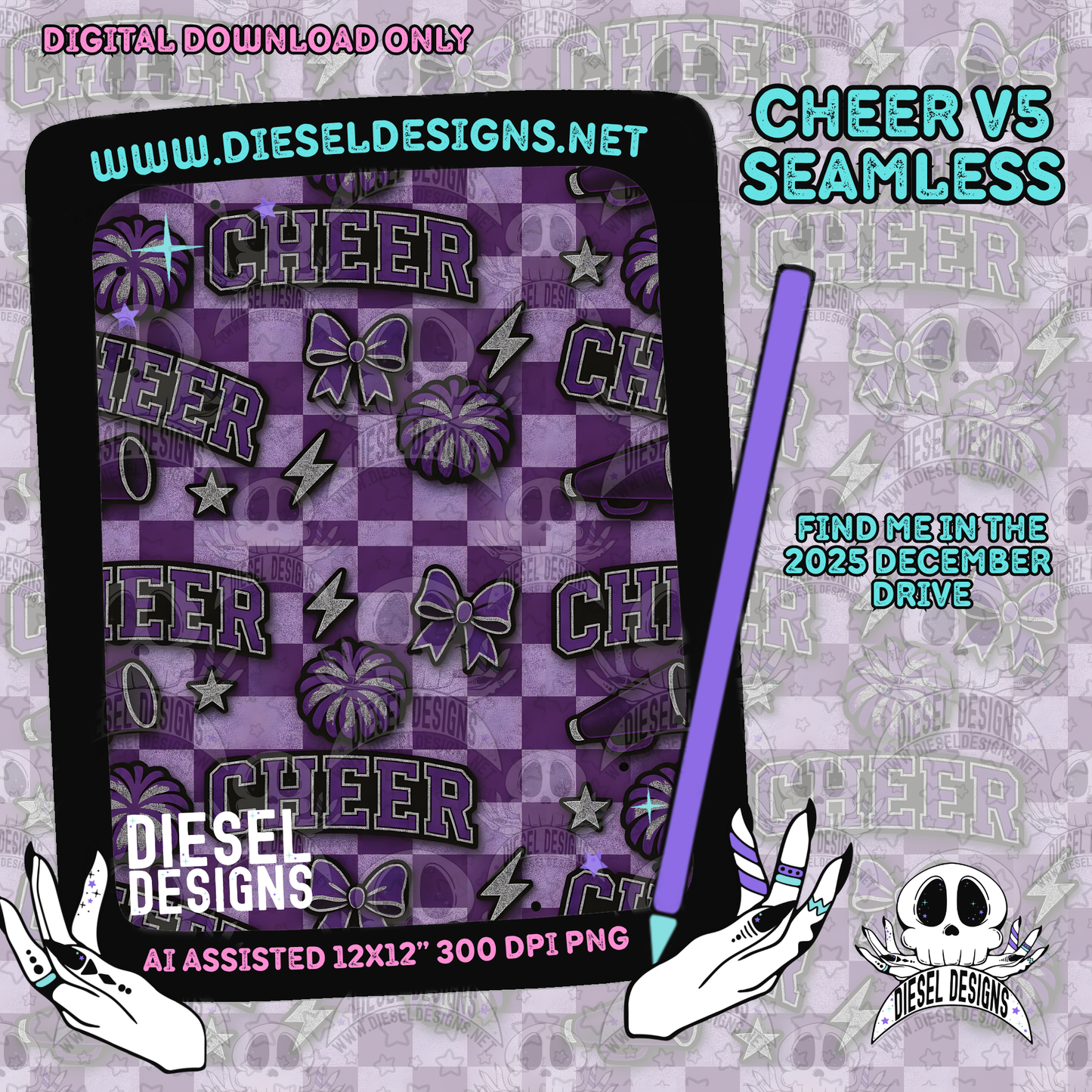 Cheer V5 Seamless | Seamless File | 300 DPI | 12" x 12" | Digital File only