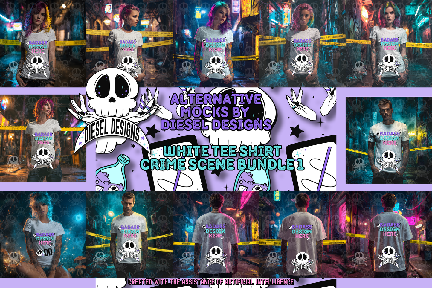 White Tshirt Crime Scene Set of 12 Mock Ups | AI Assisted Mock UP | PNG |