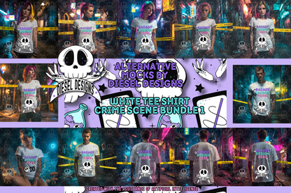White Tshirt Crime Scene Set of 12 Mock Ups | AI Assisted Mock UP | PNG |