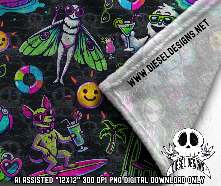 Cryptid Summer V.1 Seamless | Seamless File | 300 DPI | 12" x 12" | Digital File only