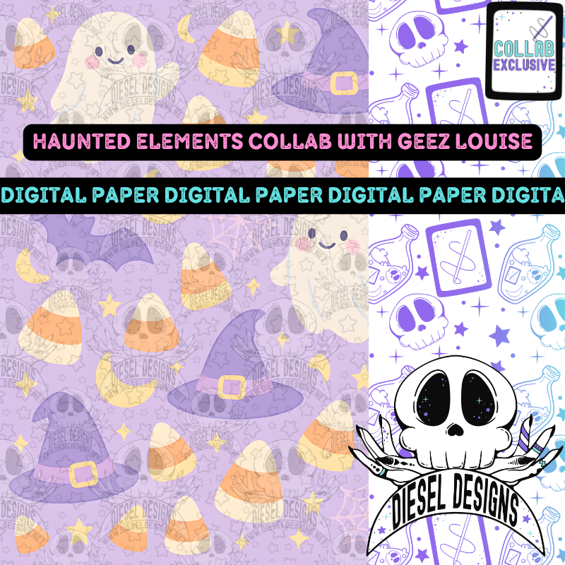 Haunted Elements Collab With Geez Louise | Clipart | OTF Fonts | Alpha Set | Procreate Stamp Set