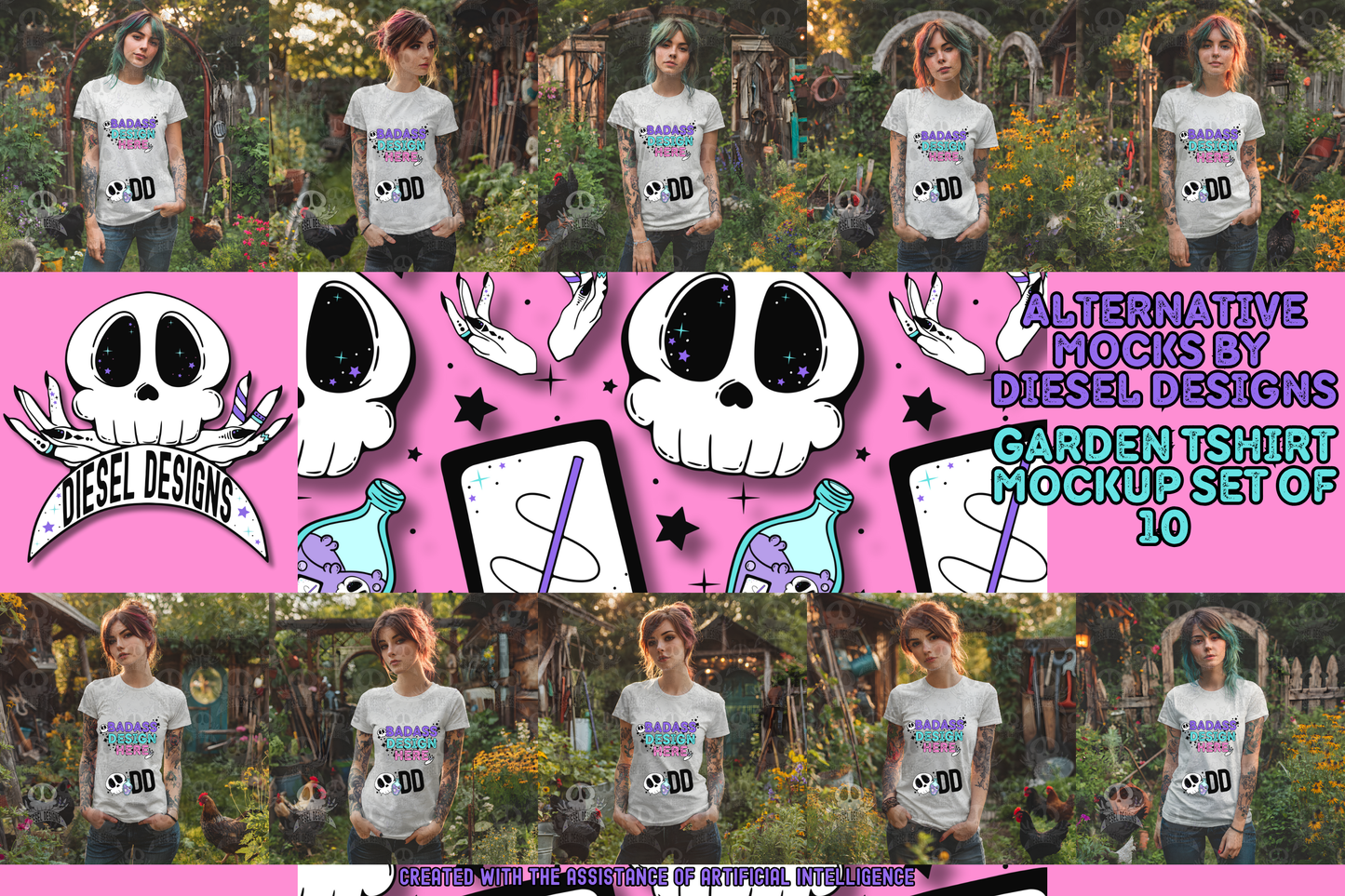 Garden Themed Tshirt Mock Up Set | AI Assisted Mock UP | PNG | Set