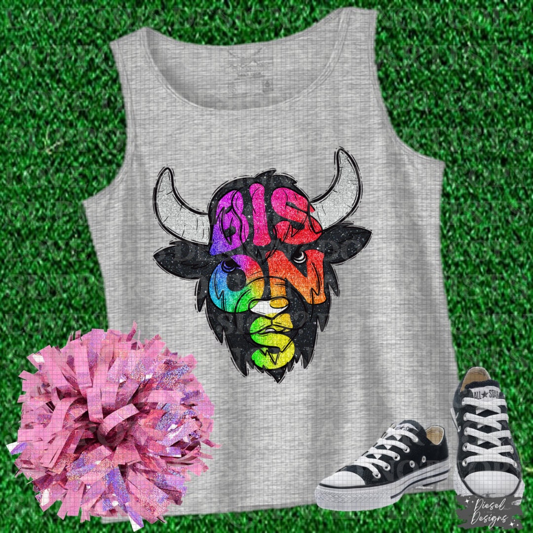 Bisons Rainbow Mascot | 300 DPI | Transparent PNG | Digital File Only