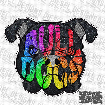Bulldogs Rainbow Mascot | 300 DPI | Transparent PNG | Digital File Only