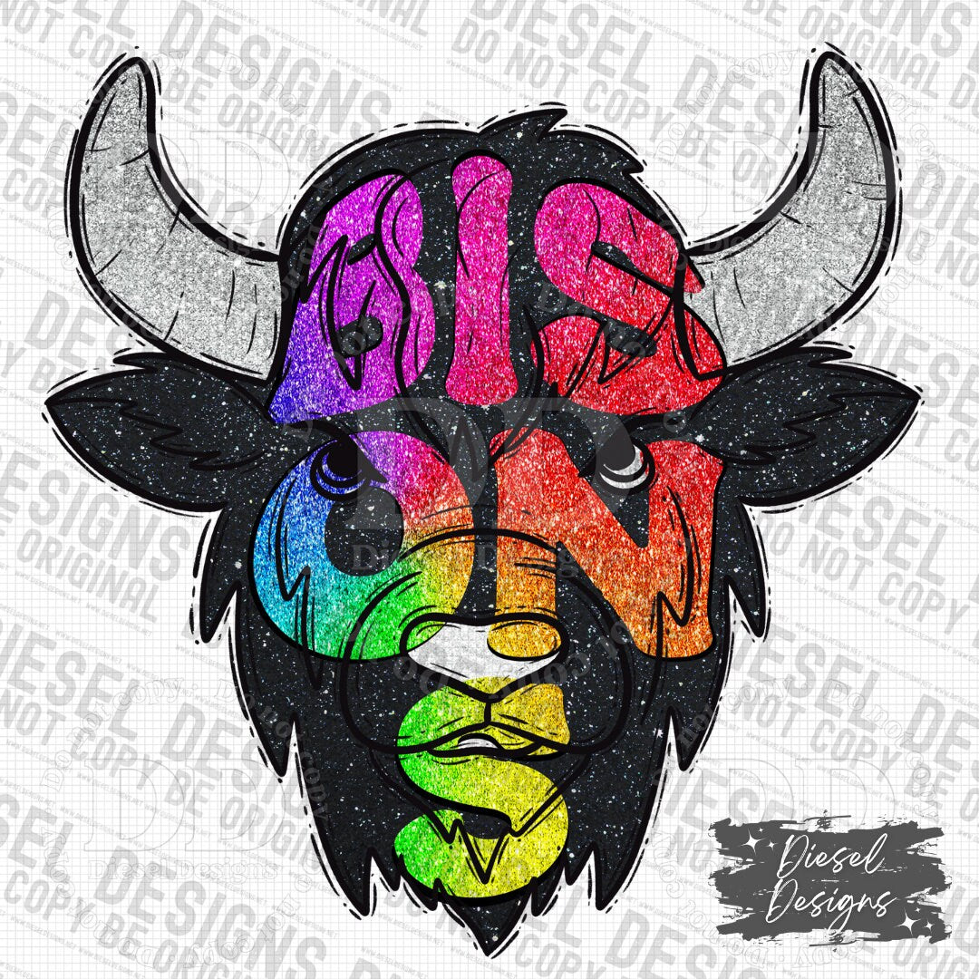 Bisons Rainbow Mascot | 300 DPI | Transparent PNG | Digital File Only