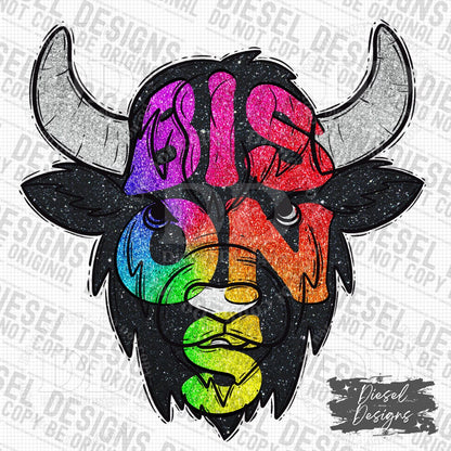 Bisons Rainbow Mascot | 300 DPI | Transparent PNG | Digital File Only