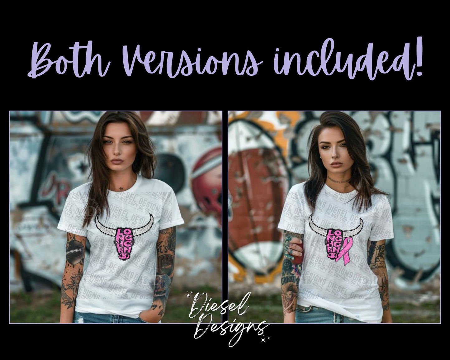 Longhorns Breast Cancer Awareness Mascot | 300 DPI | Transparent PNG | Digital File Only