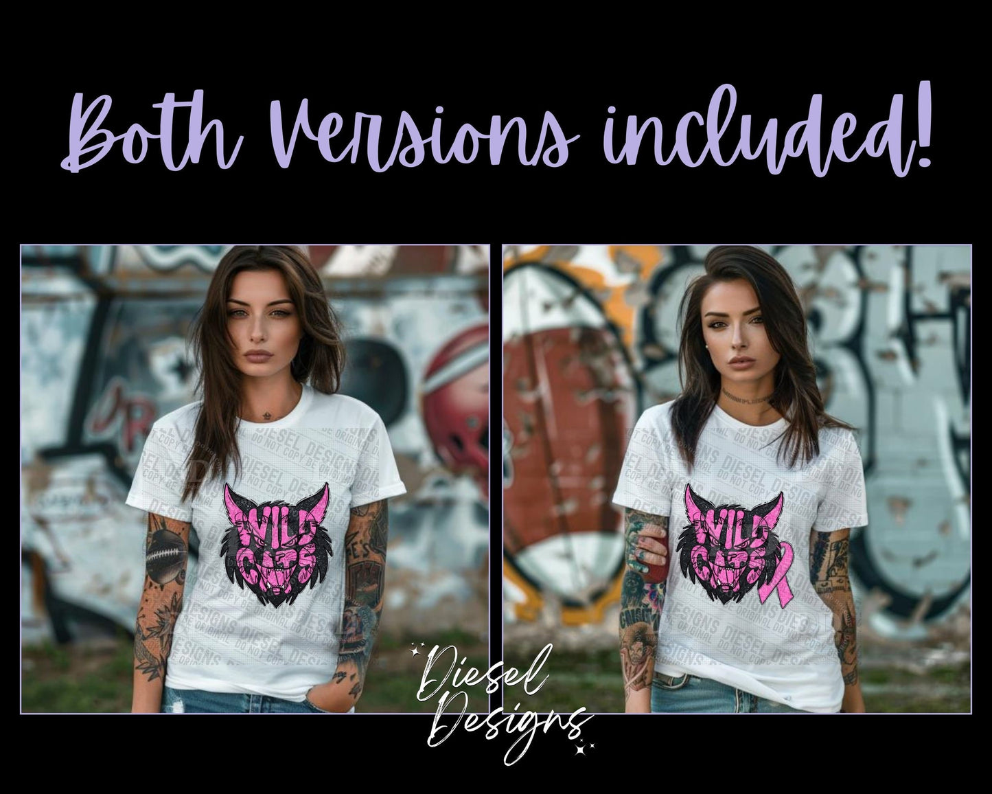 Wildcats Breast Cancer Awareness Mascot | 300 DPI | Transparent PNG | Digital File Only