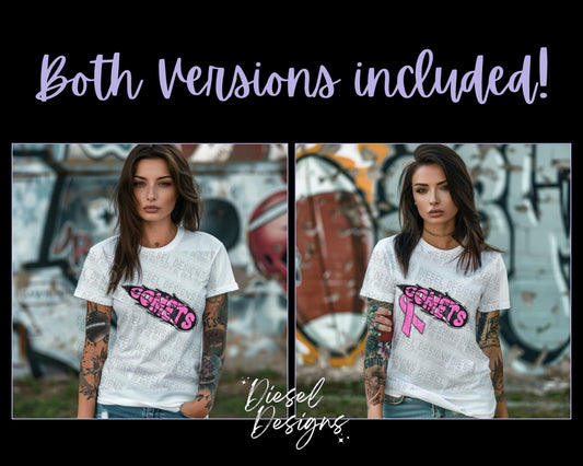 Comets Breast Cancer Awareness Mascot | 300 DPI | Transparent PNG | Digital File Only