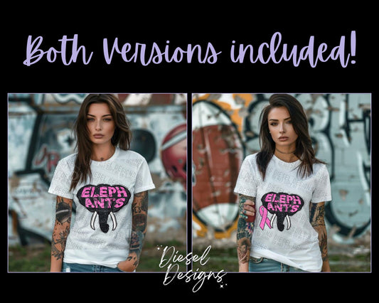 Elephants Breast Cancer Awareness Mascot | 300 DPI | Transparent PNG | Digital File Only