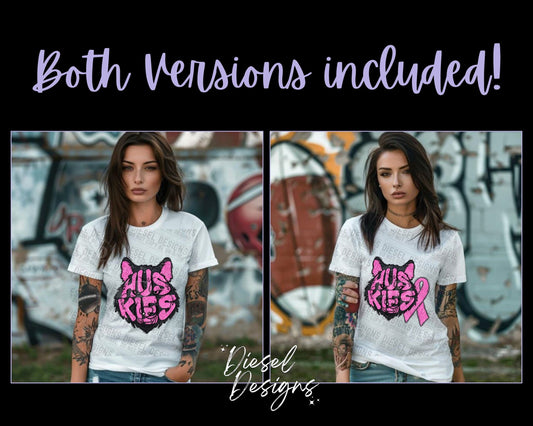 Huskies Breast Cancer Awareness Mascot | 300 DPI | Transparent PNG | Digital File Only