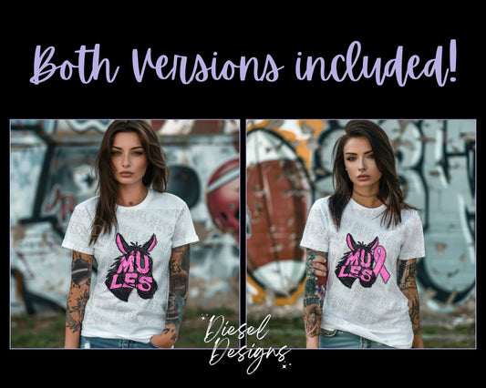 Mules Breast Cancer Awareness Mascot | 300 DPI | Transparent PNG | Digital File Only