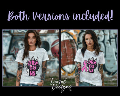 Dragons V2 Breast Cancer Awareness Mascot | 300 DPI | Transparent PNG | Digital File Only