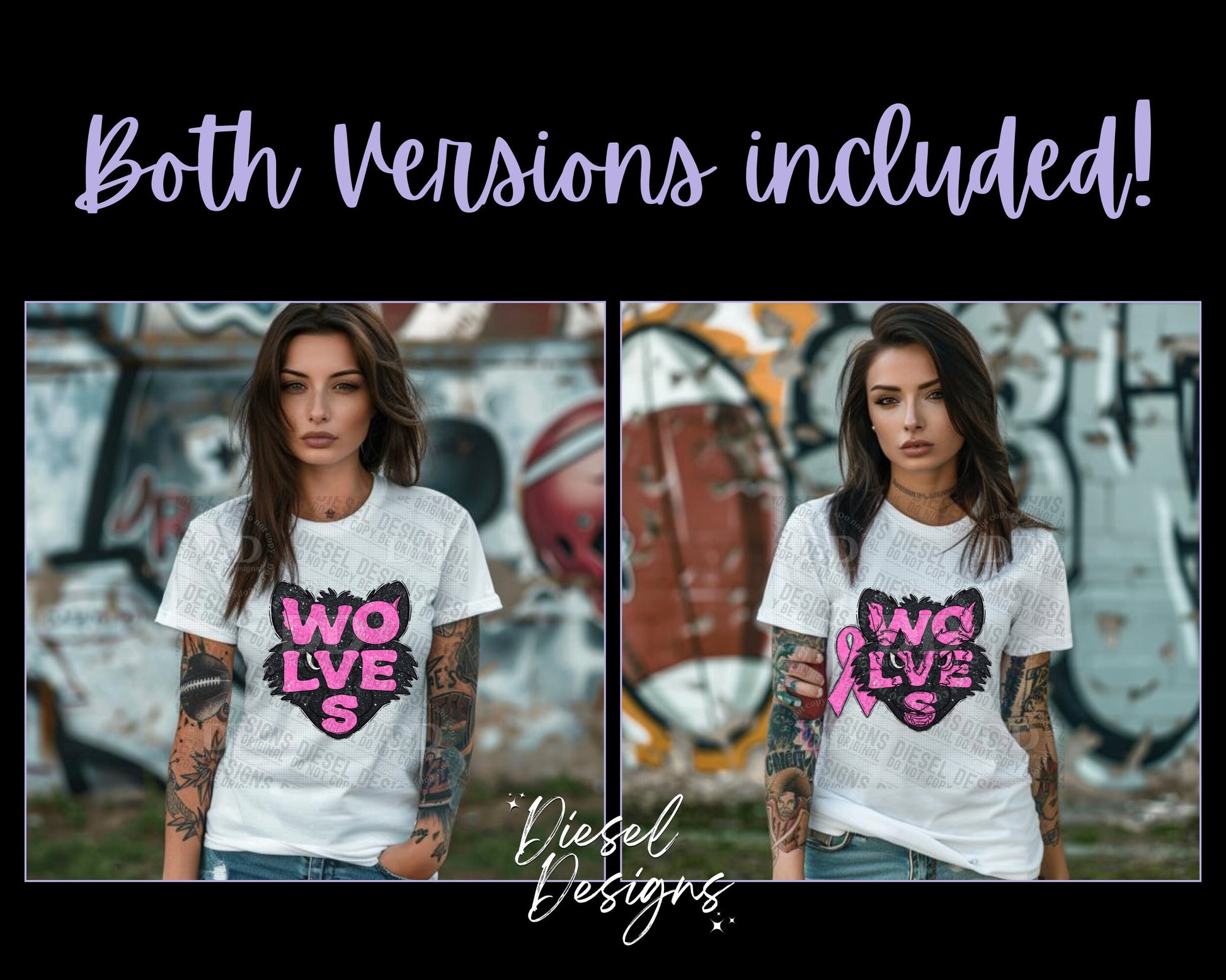 Wolves Breast Cancer Awareness Mascot | 300 DPI | Transparent PNG | Digital File Only