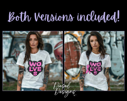 Wolves Breast Cancer Awareness Mascot | 300 DPI | Transparent PNG | Digital File Only