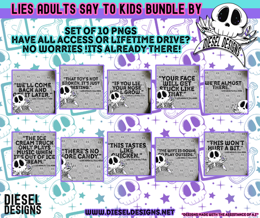 Lies Adults Tell Kids Bundle  | 300 DPI | Transparent PNG | Digital File Only | Bundle