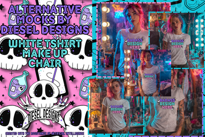 Make Up Chair White T Shirt AI Assisted Mock UP Set of 5  | PNG |