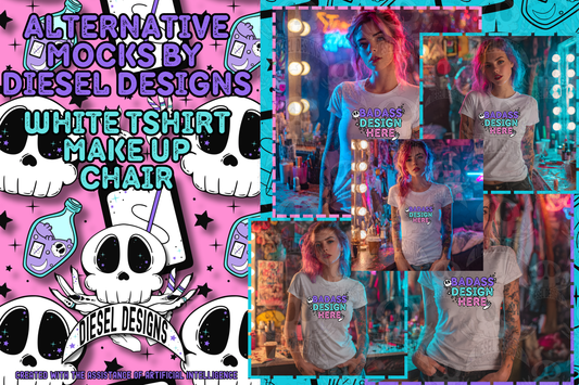 Make Up Chair White T Shirt AI Assisted Mock UP Set of 5  | PNG |