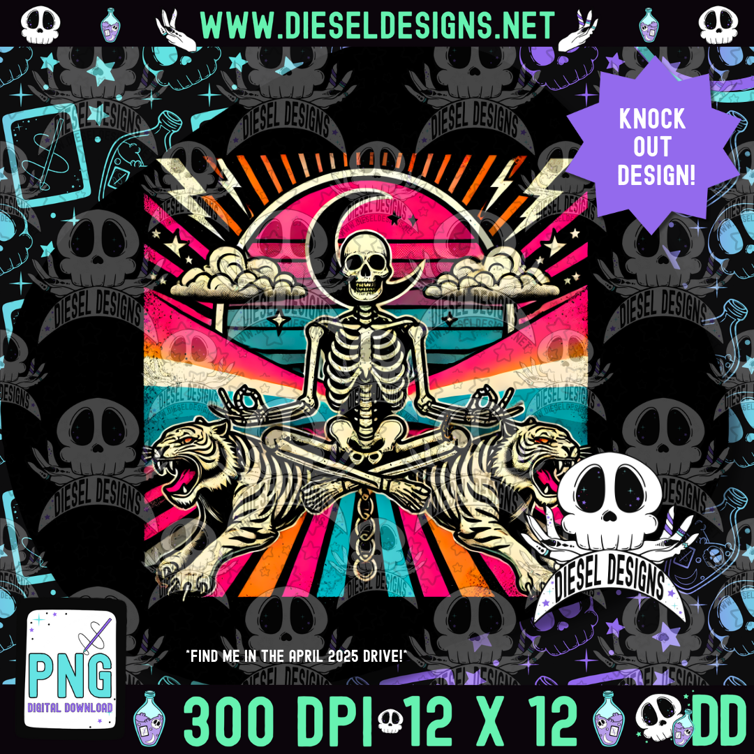 Meditating Skellie Tigers PNG Knockout | 300 DPI | Transparent PNG | Digital File Only | Knock Out