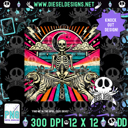 Meditating Skellie Tigers PNG Knockout | 300 DPI | Transparent PNG | Digital File Only | Knock Out