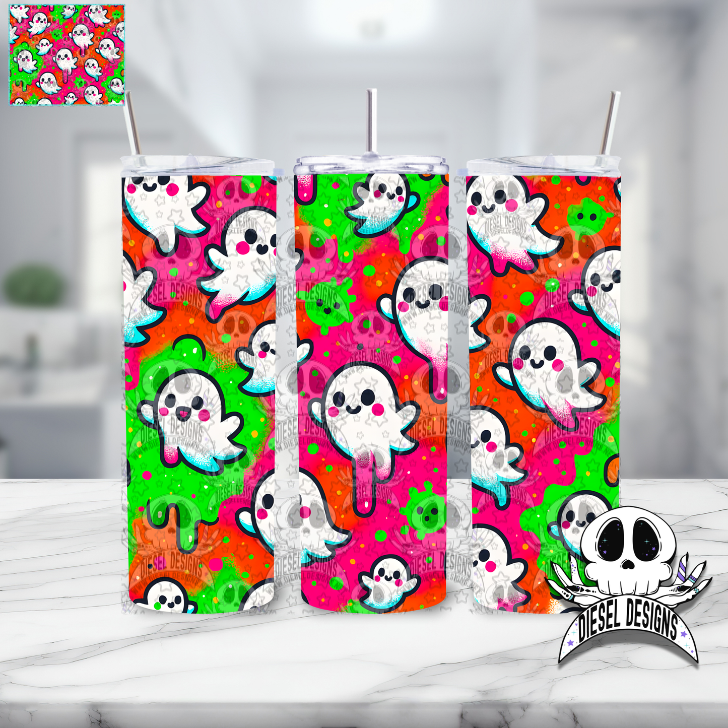 Neon Ghosts Tumbler | 20oz. Tumbler Wrap | 300 DPI | Digital File Only