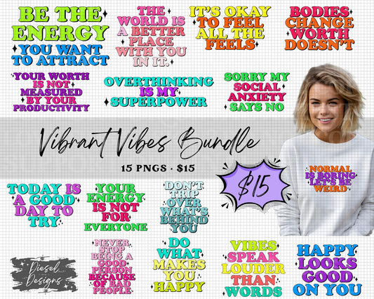 Vibrant Vibes Bundle | 300 DPI | PNG | Seamless | Tumbler Wraps