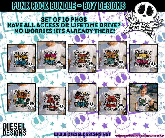 Punk Rock Bundle- Boy Designs  | 300 DPI | Transparent PNG | Digital File Only | Bundle