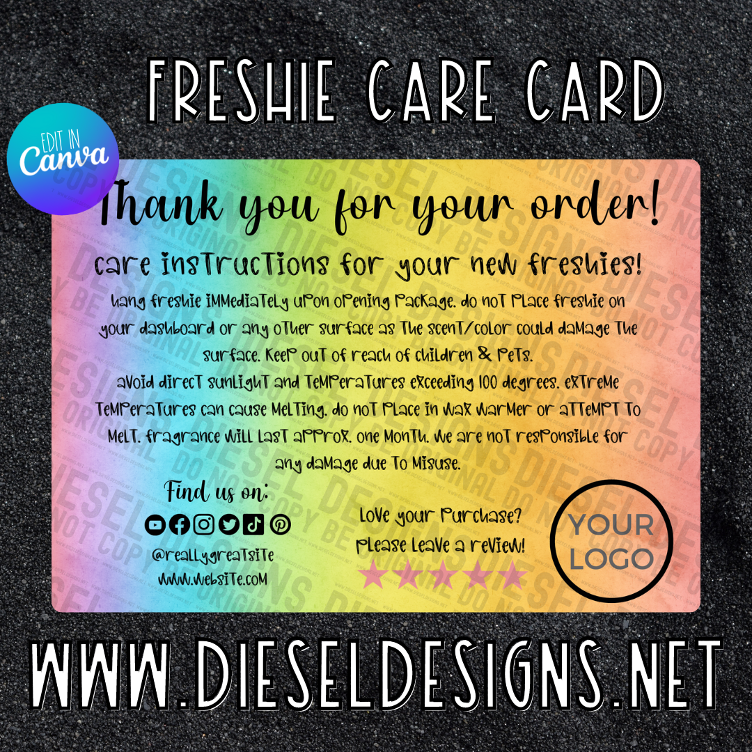 Rainbow | FRESHIE Care Card | Editable in CANVA