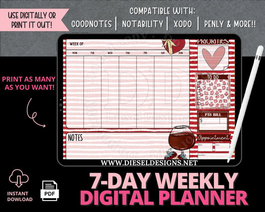 Weekly Planner 2 | 7-Day Digital Planner | 300 DPI | PNG & PDF included