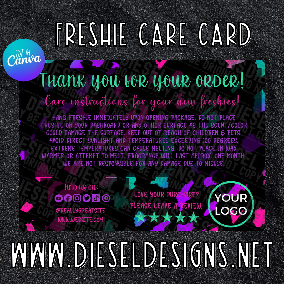 Neon Leopard | FRESHIE Care Card | Editable in CANVA