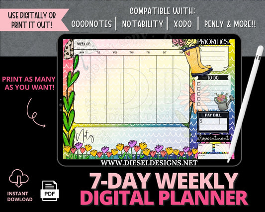 Weekly Planner 7 | 7-Day Digital Planner | 300 DPI | PNG & PDF included