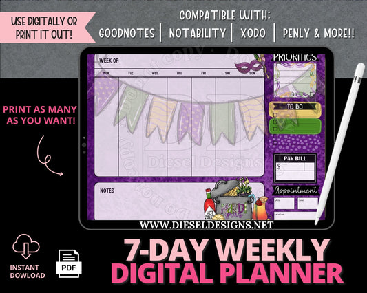 Weekly Planner 9 | 7-Day Digital Planner | 300 DPI | PNG & PDF included