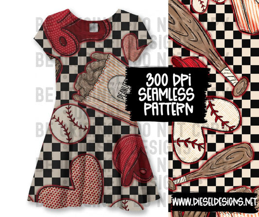Baseball Checkers  | 300 DPI | Seamless 12"x12" | PNG File