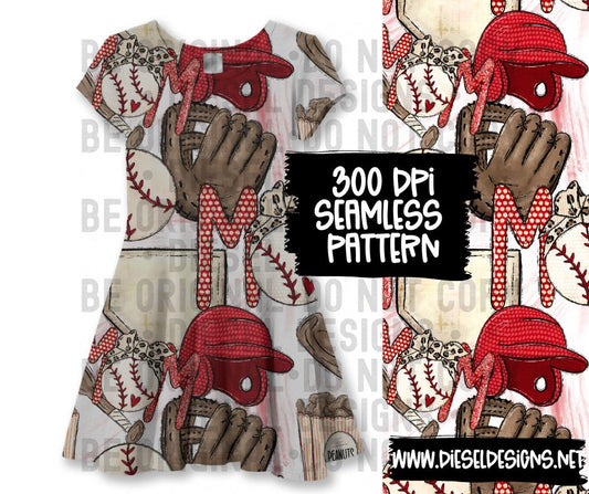 Baseball Mom  | 300 DPI | Seamless 12"x12" | PNG File