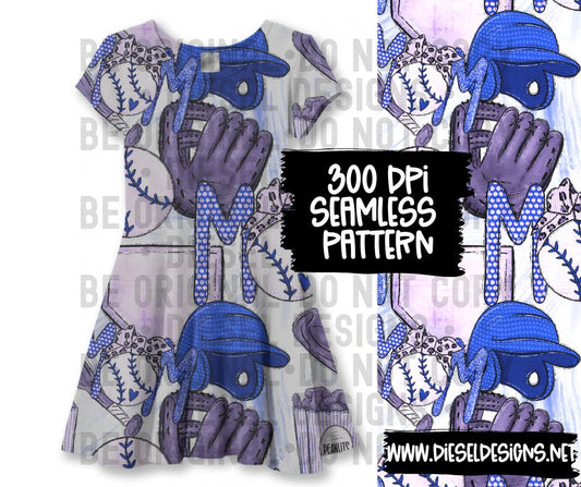 Baseball Blue Mom | 300 DPI | Seamless 12"x12" | PNG File