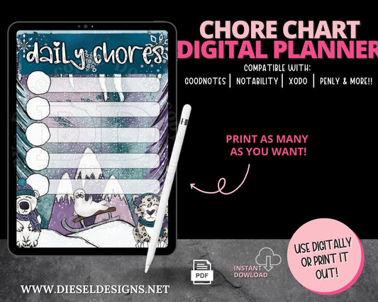 Daily Chores | Chore Chart Digital Planner | 300 DPI | PNG & PDF included