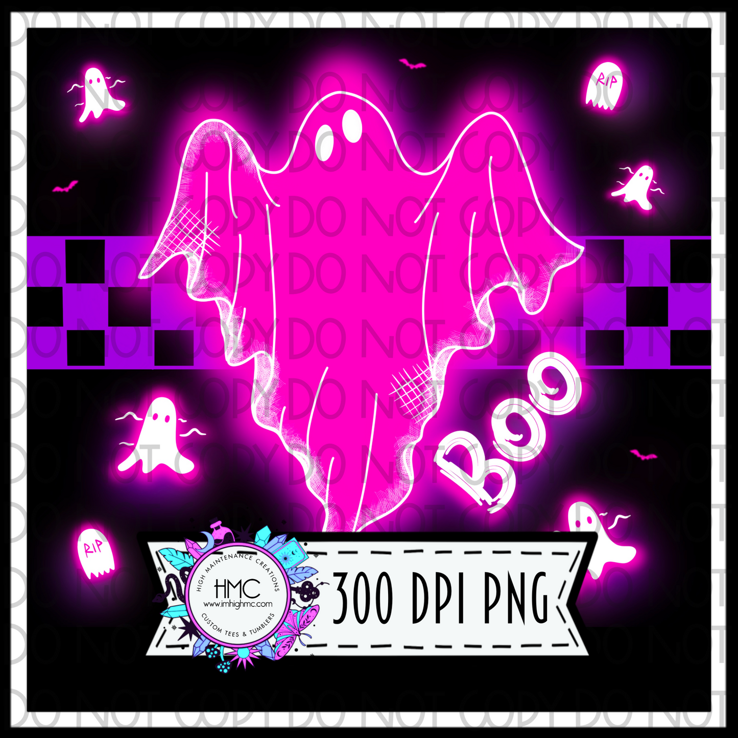 Pink and purple checkered glowing ghost | 300 DPI | 20 oz Skinny Tumbler Wrap