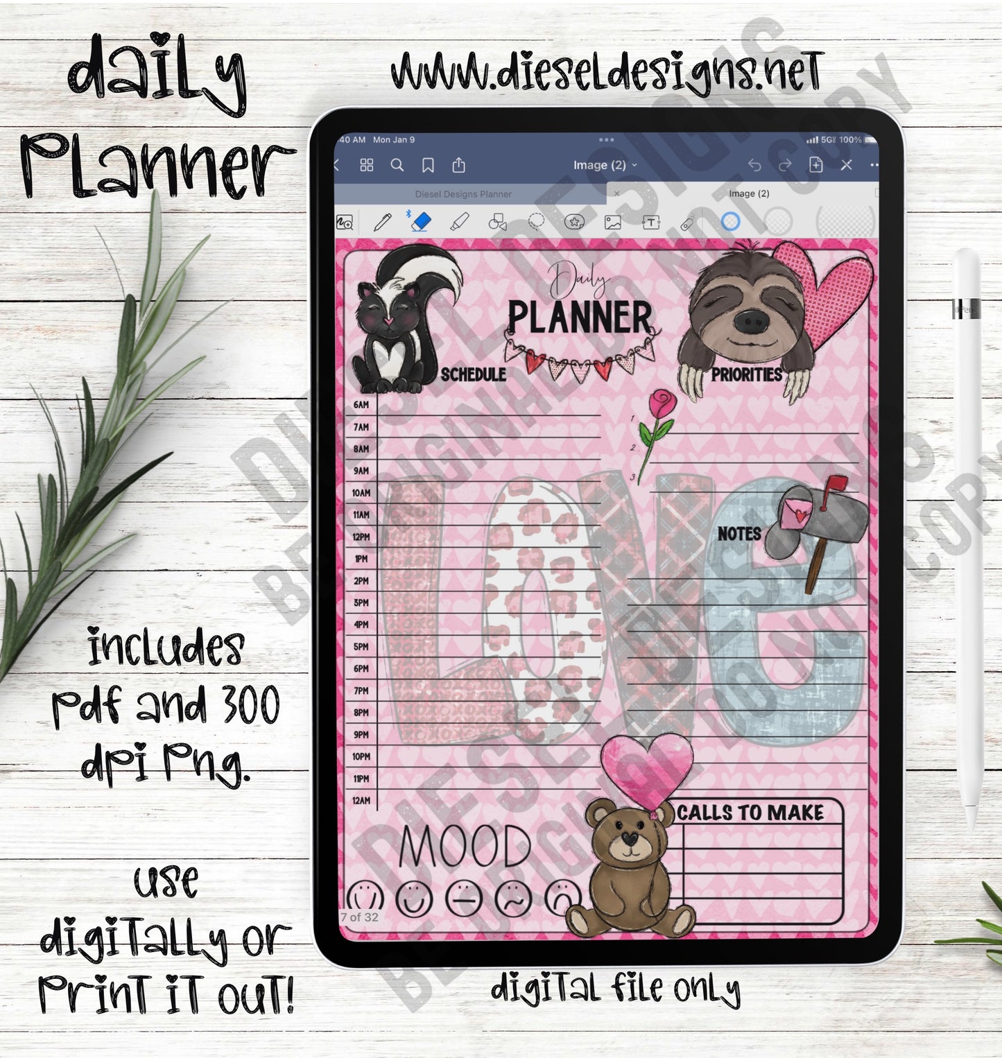 Cupid | Daily Digital Planner | 300 DPI | PNG & PDF included