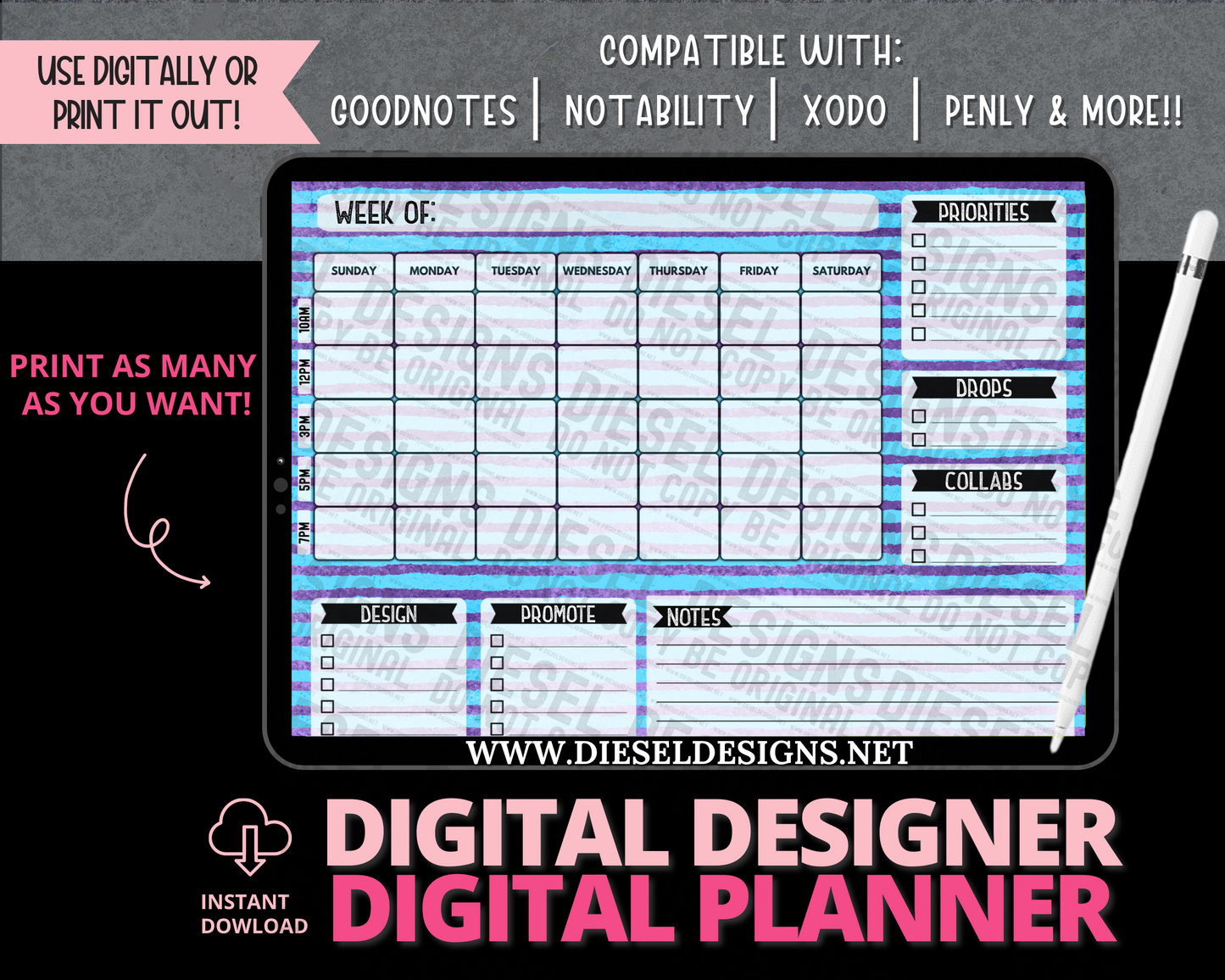 Planner 6 | Digital Designer Planner | 300 DPI | PNG & PDF included