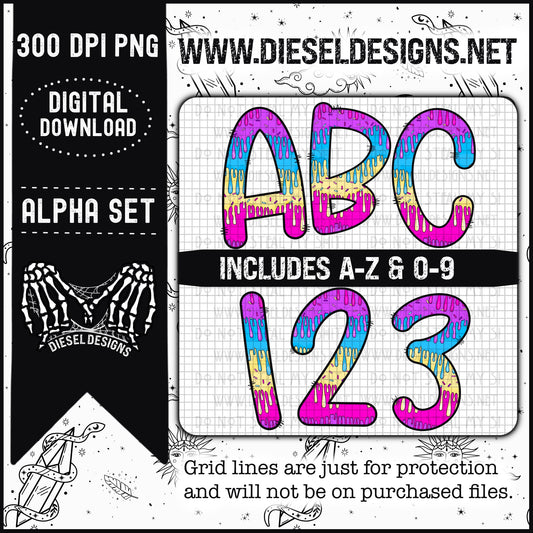 Dripping Ice Cream Alpha Set | 300 DPI | Transparent PNG | Alpha Set | A-Z & O-9 Included |