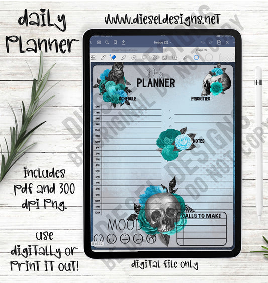 Floral Skulls | Daily Digital Planner | 300 DPI | PNG & PDF included