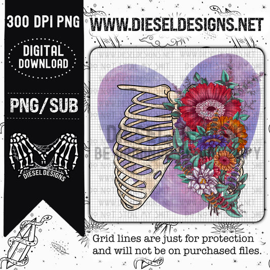 Floral Rib Cage PNG  | 300 DPI | Transparent PNG
