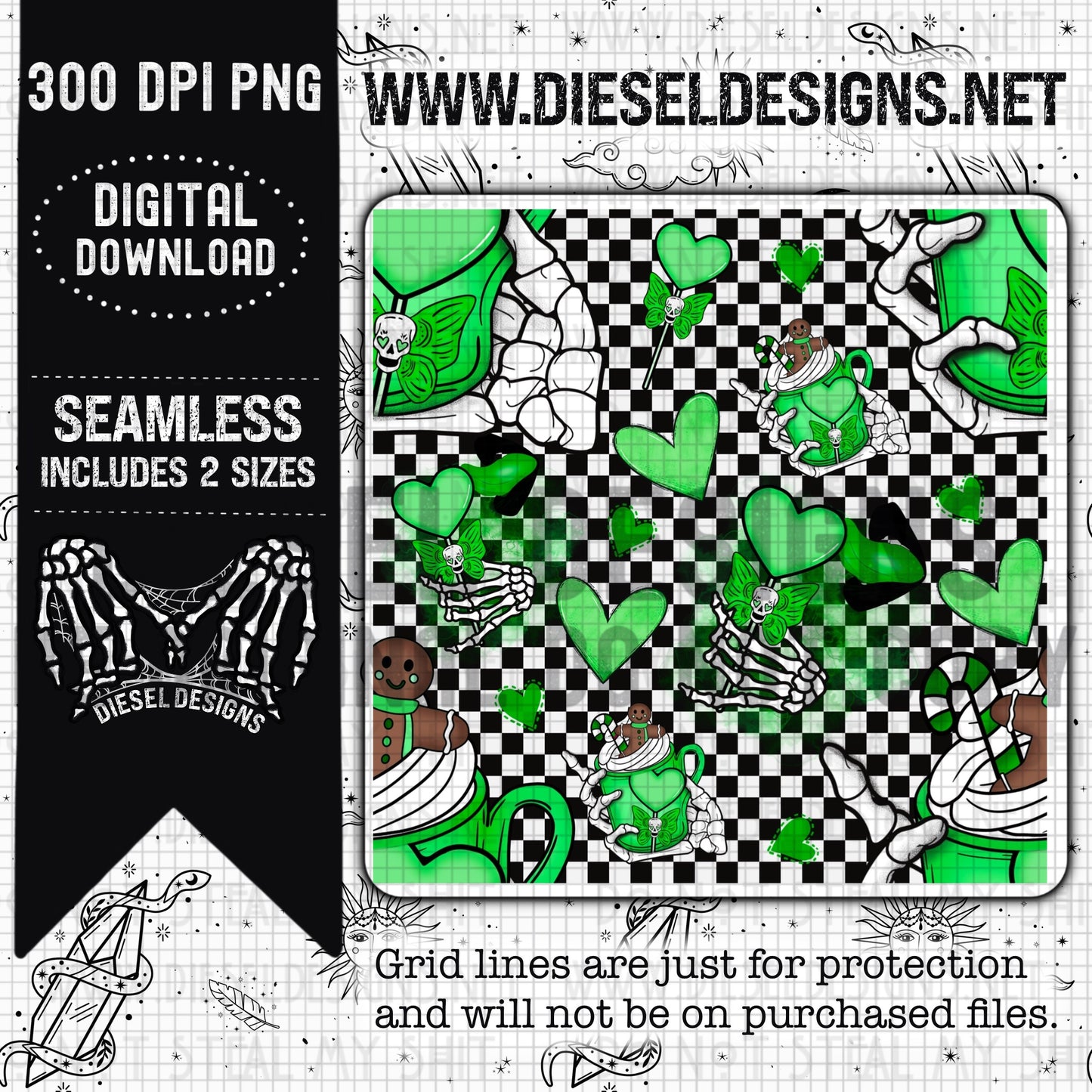 Gingerbread Checkers Green  | 300 DPI | Seamless 12"x12" | 2 sizes Included