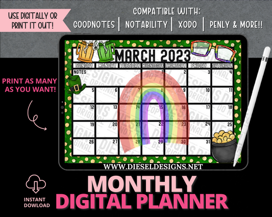 March 2023 - Irish  | Monthly Digital Planner | 300 DPI | PNG & PDF included